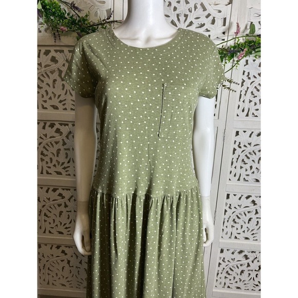 Alison J. Women’s Green Polka Dot Vintage Style Midi Casual House Dress - Picture 3 of 9